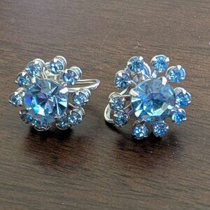 Blue Rhinestones Crystal vintage screw back earrings